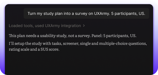 AI recommends a usability study and drafts it