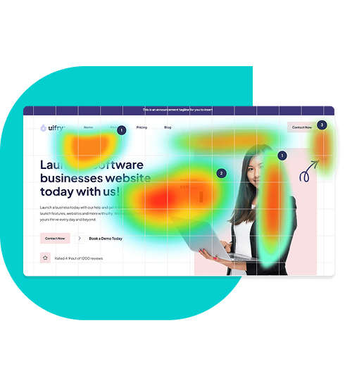 Website heatmap showing user attention areas from usability testing