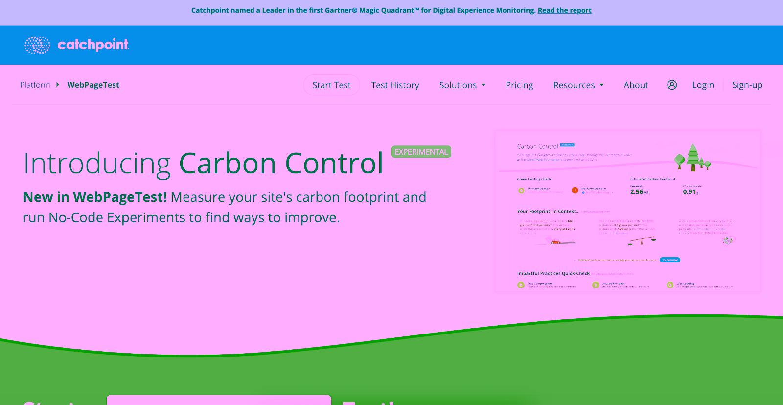 WebPageTest website with showcasing their features on the header.