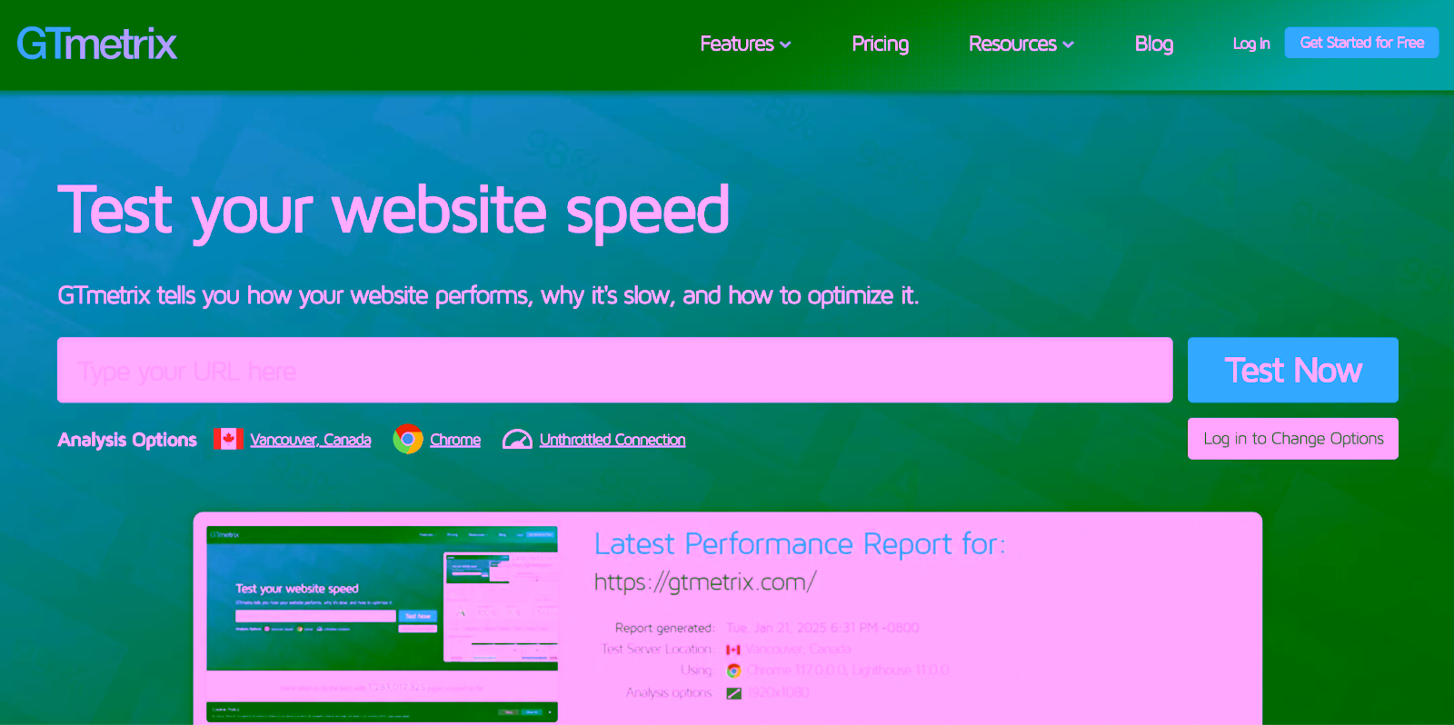 GTmetrix website with headline "Test your website speed" and CTA button to optimize your website.
Image name: article-image-gtmetrix.jpg