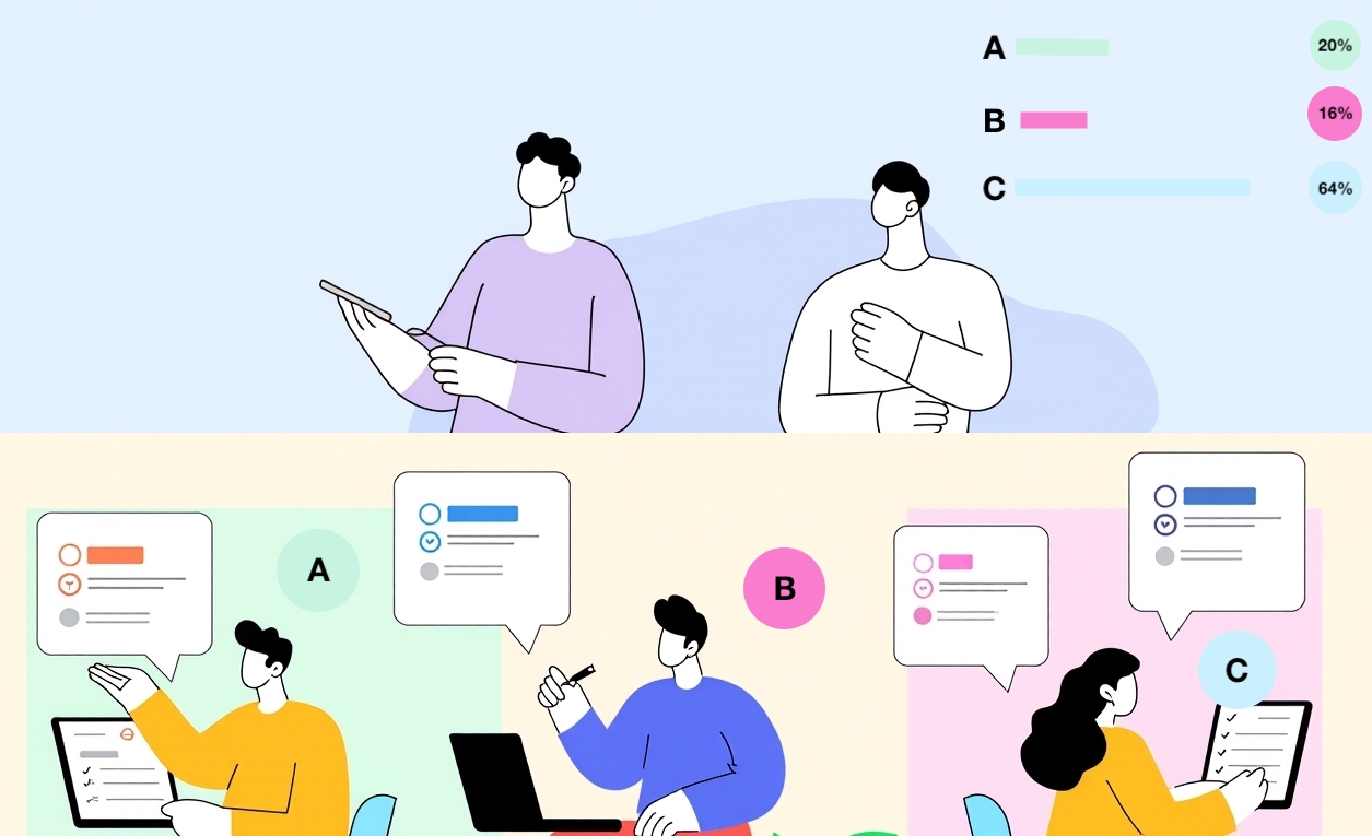 Three people trying out design while designers observe remotely and make notes