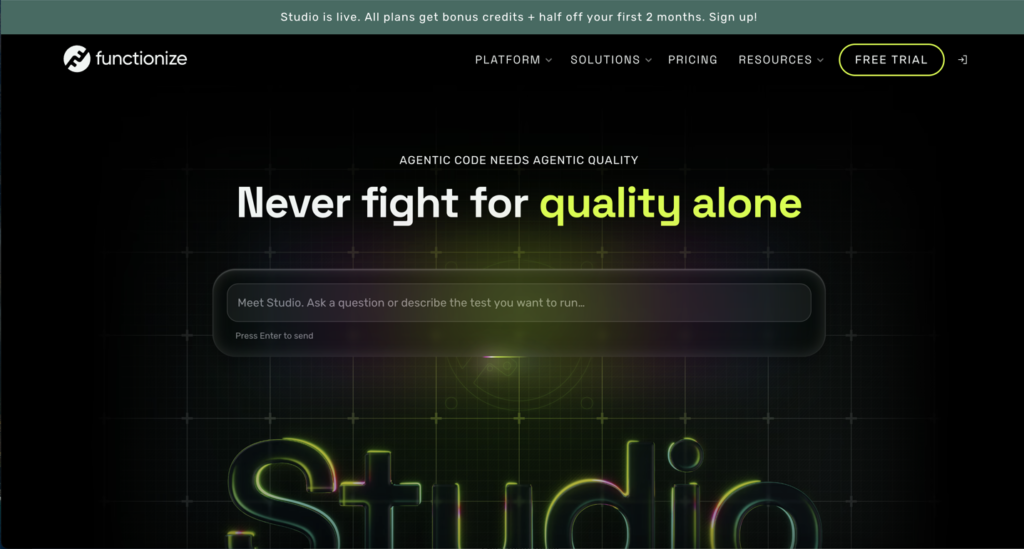 Functionize website testing tool homepage screenshot