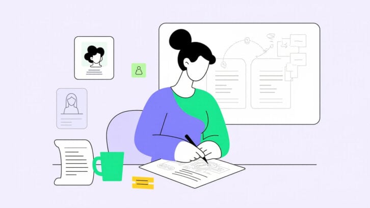 UX designer analyzing wireframes and user flows to improve digital product experience through user-centered design