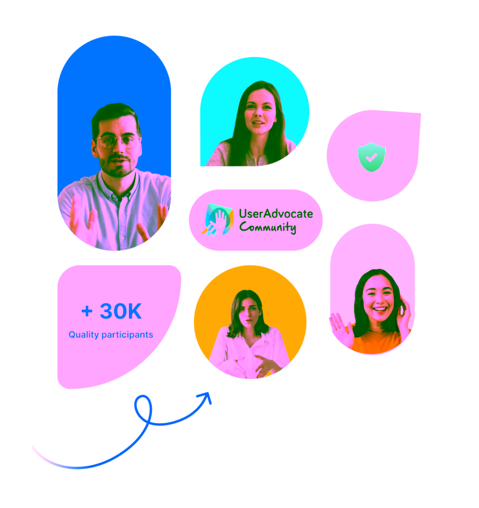 Collage of diverse participants from UXArmy’s UserAdvocate Community with over 30,000 quality participants available for research.