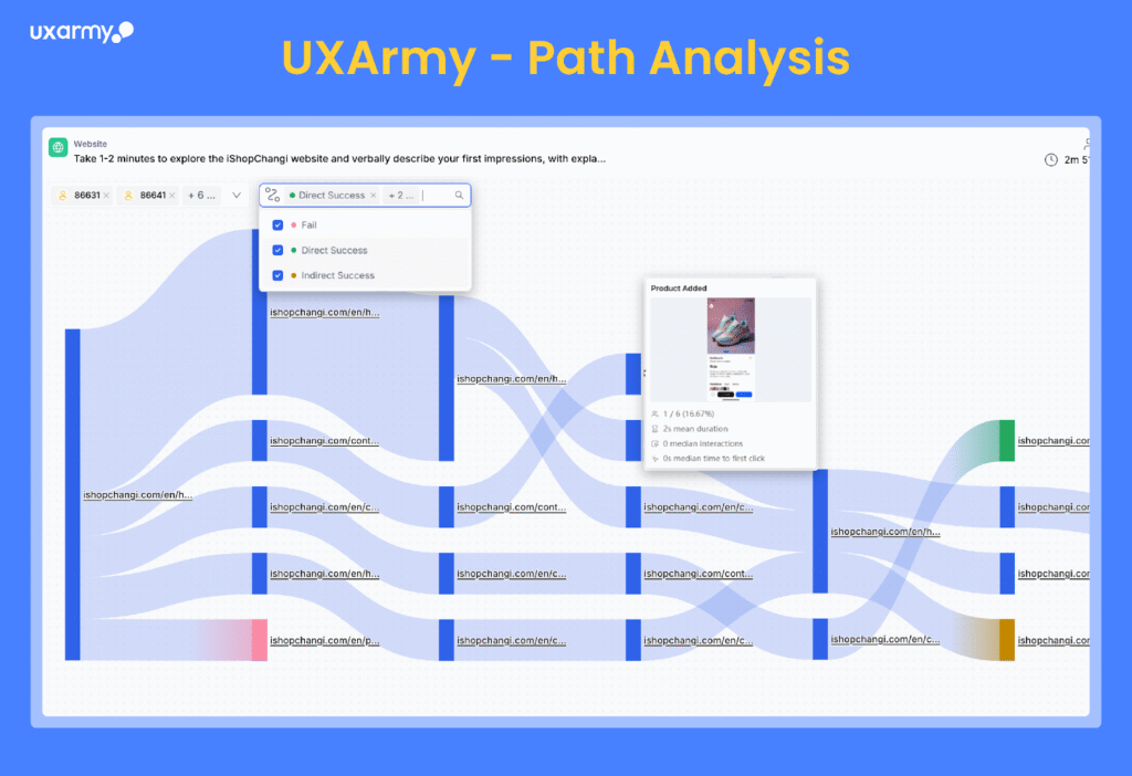 Lyssna vs UXArmy Compared: Which Is the Better Alternative for UX Research 15 UXArmy offers richer path analysis that shows user flows and deviations for websites and prototypes unconstrained by device type plus multi-step heatmaps