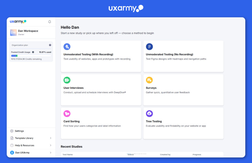 UXArmy screenshot of  product overview