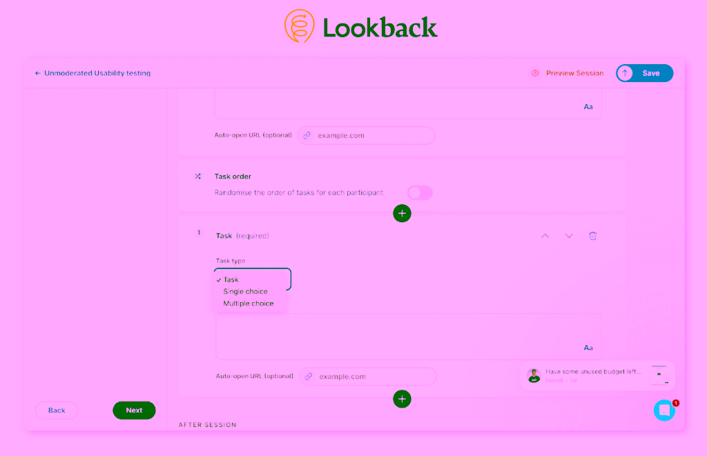 Lookback Moderated User Interviews dashboard overview

