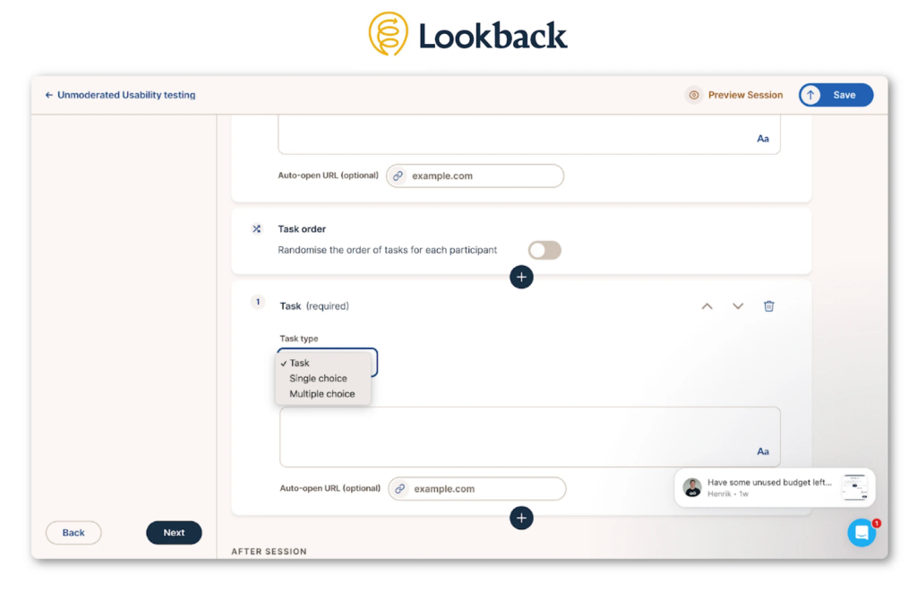 Lookback Moderated User Interviews dashboard overview

