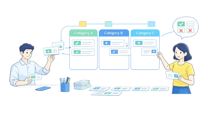 card sorting information architecture example with grouped cards